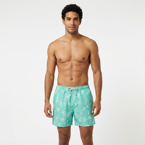 Shorts de Baño para Hombre, Color Verde Menta, con Estampado de Palmeras, Secado Rápido, Cintura con Cordón Ajustable, Estilo Casual - Product Image 4