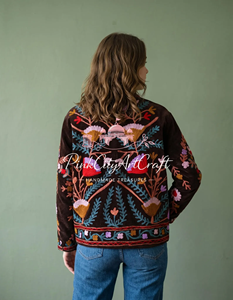 Handcrafted Velvet Embroidered <b>Quilted</b> Jacket Traditional Rajasthani Boho Floral Winter Women's Breathable Eco-Friendly Long - Product Image 1