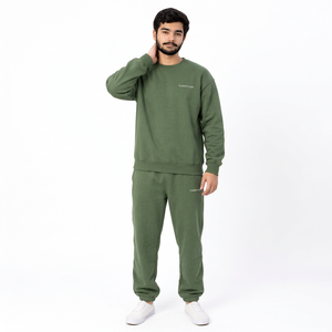 Ensemble de survêtement décontracté pour homme : sweat-shirt col rond bordeaux uni et pantalon de survêtement à taille élastique - Product Image 4