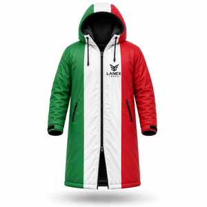 Custom Italy Flag Swim Parka <b>Jacket</b> <b>Waterproof</b> Windproof Fleece Lined Hooded Long Coat for Swimming, Surfing & Outdoor Sports - Product Image 2