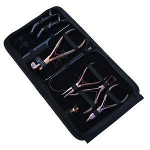Stylist Hair Extension tools Kit with <b>Tape</b> In Applicator Beads Opening Closing Plier <b>Hook</b> <b>Loop</b> Parting Finger Ring Comb Needles - Product Image 1