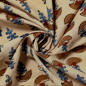Tela de algodón estampada a mano con motivos florales Buti, material de algodón suave hecho a mano en India para confección de vestidos. - Product Image 1