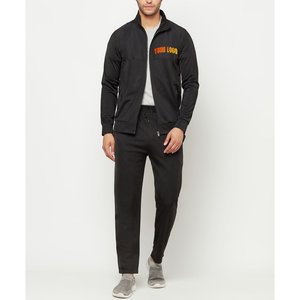Custom Mdae Men's Black Full Zip Tracksuit With Front Logo Print Breathable Polyester Sporty <b>Jogging</b> Set Autumn Wear Regular Fit - Product Image 2