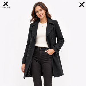 Manteau en laine à double boutonnage pour femmes |   Manteau d'hiver en mélange de laine avec col amovible en fourrure de mouton mérinos |   X Sports City 300g OEM - Product Image 3