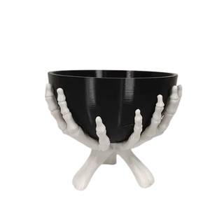 Corbeille à fruits décorative en métal noir avec mains squelettiques, plat de service pour apéritifs de fête d'Halloween - Product Image 1