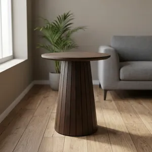 Elegant Mango Wood Round <b>Side</b> <b>Table</b> Handmade Fluted Pedestal Design Accent Furniture For Living Room Bedroom <b>Sofa</b> Corner Decor - Product Image 3