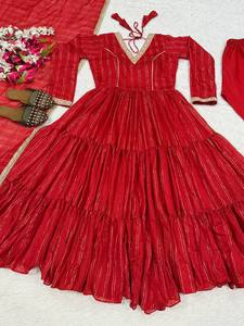 Ensemble Anarkali TENNECY au design élégant, robe-pantalon et dupatta, en tissu brocart, entièrement cousu, réversible, infroissable, séchage rapide, longueur ras du sol - Product Image 4