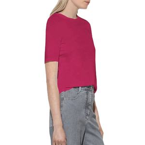 เสื้อยืดผ้าฝ้ายแขนสั้นเข้ารูปสำหรับผู้หญิงสีทึบคอกลมแขนสามส่วนเข้ารูปพอดีตัว - Product Image 3