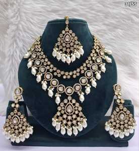 Ethnic Antique Gold Plated <b>Statement</b> <b>Necklace</b> Set Multi-Color Pastel Bead Fringe Choker with Drop Earrings and Tikka Set Festive - Product Image 4