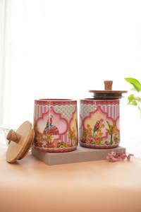 Handmade wooden Storage Jar With Wooden <b>Lid</b> Green Bohemian Pattern Airtight Food Container <b>by</b> Curio Craft - Product Image 6