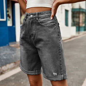 Shorts en jean taille haute à boutons pour femme – Bermuda décontracté pour l'été, doux et de haute qualité - Product Image 3