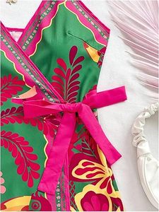 Robe mini décontractée à imprimé tropical pour femme, dos ouvert, robe de vacances d'été - Product Image 2