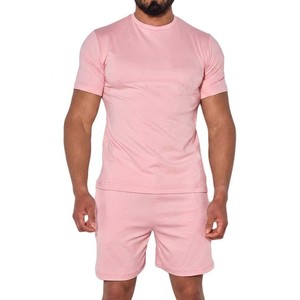 Meyba Sports Men's Pink Cotton Crew Neck T-Shirt And Shorts <b>Set</b> Casual Summer Outfit Solid Color Breathable <b>Knitted</b> Wear - Product Image 5