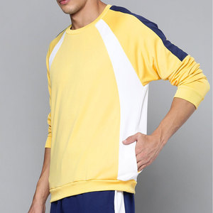 Sweat-shirt à col rond jaune pour homme, coupe classique, couleur unie, jersey tricoté, écologique, respirant, séchage rapide - Product Image 3