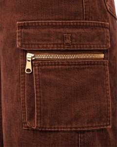 Vaqueros cargo de mezclilla marrón personalizados de cintura alta y pierna ancha con bolsillos con cremallera, estilo urbano, pantalones casuales de ajuste holgado para mujer, OEM personalizado - Product Image 6