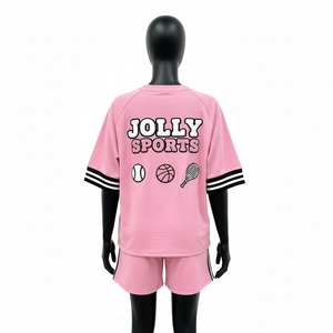 Ensemble short et t-shirt en jersey de coton rose 180 GSM pour femme, tissu doux et respirant, impression sérigraphique, logo personnalisé, 100% coton, crop top et short - Product Image 6