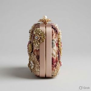 Pochette de soirée florale perlée à bandoulière avec embellissements de perles scintillantes et fermeture à rabat pour les soirées - Product Image 2