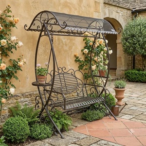 Balançoire de jardin en fer forgé à la main, 2 places, chaise en métal robuste, mobilier de patio victorien, coussin non imperméable - Product Image 3