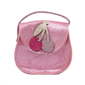 Pink girls' <b>bag</b> with glitter, cherry <b>accessory</b> - Product Image 1