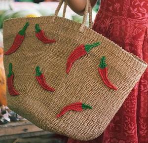 Bolso Tote Bordado con Diseño de Chile, Bolso de Hombro de Lona Hecho a Mano, Estilo Casual para Mujer, Verano - Product Image 1