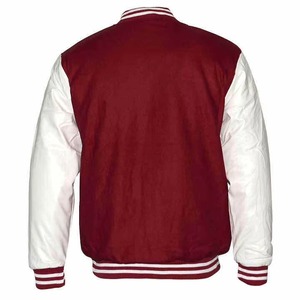 Veste universitaire pour homme de couleur marron avec manches et bandes blanches, coupe décontractée, en polyester et coton, pour l'automne - Product Image 2