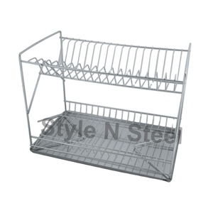 Étagère à vaisselle de cuisine chromée simple à 2 niveaux, nouveau design, plateau pour couverts, tasses, ustensiles - Product Image 1