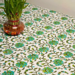 Organic cotton hand block printed table cloth for hotel wedding home party in <b>rectangle</b> square round shape handcrafted in Jaipur - Product Image 3