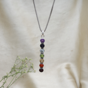 Collier pendentif vertical en argent sterling 925 avec sept chakras et pierres précieuses, pendentif tendance pour femmes, artisanat fait main pour femmes - Product Image 2