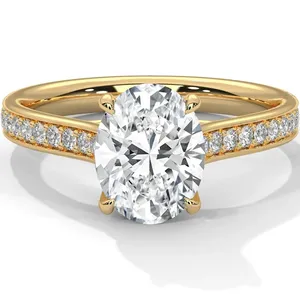 Bague en diamant ovale cultivé en laboratoire, bague de fiançailles solitaire 1 carat à demi-sertissage, bague minimaliste en or jaune pour elle - Product Image 3