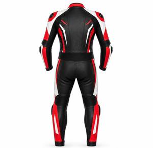 Unisex Black <b>Red</b> White Leather Motorcycle Racing <b>Suit</b> Full Sleeve Windproof Anti-UV Breathable Color Blocked All Seasons Wear - Product Image 4