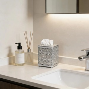 Elegant <b>Silver</b> Finished Metal Tissue Box Cover Suitable For Modern Interiors And Guest Entertainment Handcrafted From India - Product Image 3