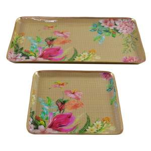 Plateau en métal émaillé thème or de luxe, 2 tailles, accessoires de cuisine, plateau de service, prix de gros, fabrication pour usage décoratif - Product Image 4