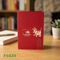 ANN HANDICRAFT Tarjeta de felicitación 3D pop-up hecha a mano con diseño de gato y pez, acabado mate, impresión offset, idea de regalo única con animales