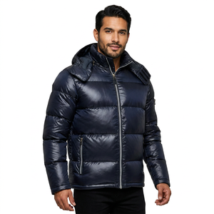 Veste d'hiver décontractée pour homme, en duvet noir, avec capuche, coupe-vent, coupe classique, fermeture éclair - Product Image 3