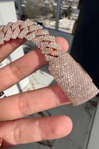 14mm Round Cut Moissanite Diamond Iced Out Hip Hop Three Row Cuban Link <b>Chain</b> In Gold Plated 925 Sterling Silver Bling Jewelry - Product Image 3