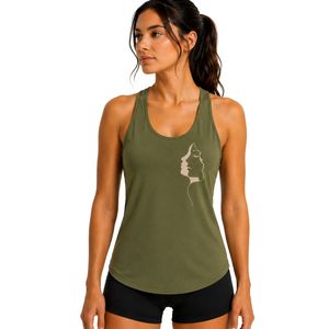 Olive <b>Green</b> Women Racerback Tank Top Face Graphic Print Sleeveless Gym Yoga Fitness Workout Running Activewear Moisture Wicking - Product Image 1