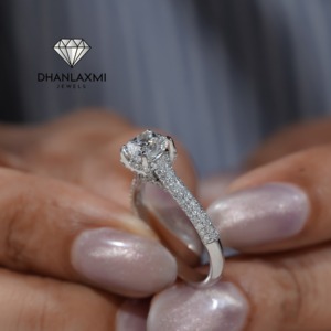 Bague de fiançailles et de mariage en or 14 carats avec diamant de laboratoire taille ronde pour femme, bijoux fins, bijoux de mariée - Product Image 5