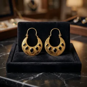 Wholesale Natural Black Onyx Brass Earrings Handmade Gemstone Dangle Drop Jewelry - Product Image 4