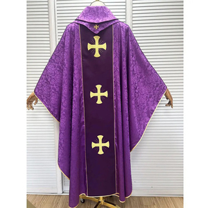 Casulla de tela jacquard de calidad con diseño bordado y estola, hecha a medida, color morado, bordado 2026 - Product Image 5