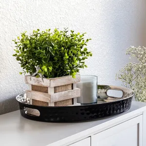 Plateau de service ovale en métal avec motif végétal, finition polie, compatible lave-vaisselle, design minimaliste pour plats et assiettes - Product Image 4