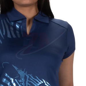 Camiseta Polo Azul Personalizada de Manga Corta, Tejido de Punto Estampado, Informal, Transpirable, 100% Poliéster, Impresión por Sublimación - Product Image 5