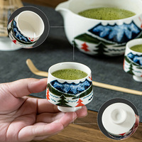 Ensemble de 5 bols à matcha en céramique peints à la main Pine Pavilion, avec fouet, design unique, service à thé en porcelaine, idéal pour un cadeau