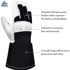 With Extended Cuff Premium Two-Tone Leather Safety <b>Gloves</b> Reinforced Palm Design for Industrial Maintenance and Heat Resistance - Product Image 2