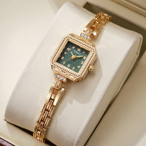 Montre carrée pour femme, bracelet en alliage, verre serti de diamants, bracelet gradué, simple, élégante, pour tous les jours, montres à quartz pour femmes - Product Image 2