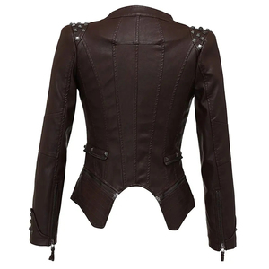 Chaqueta de Motociclista de Cuero para Mujer, Acolchada, Manga Larga, Cierre de Cremallera, Color Negro Sólido, Ropa de Abrigo de Otoño, Corte Regular - Product Image 2