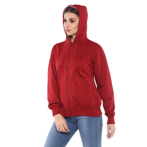 Sudadera con capucha roja para mujer, con cremallera completa, personalizada, de corte regular, con bolsillo, chaqueta informal de invierno, con logotipo personalizado - Product Image 4