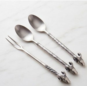 <b>Vintage</b> Style Metal Flatware <b>Set</b> Spoon Fork Skewer Matte Finish Rust Resistant For Wedding Use <b>Cutlery</b> - Product Image 3