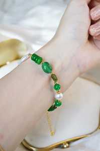 Genuine Jade And Pearl <b>Bracelet</b> Green Jade Crystal <b>Beaded</b> Bangle Freshwater Pearl Good Luck Protection Gift - Product Image 4