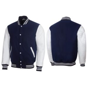 Veste varsity unisexe de qualité supérieure, manches en laine et cuir PU, veste bomber - Product Image 1