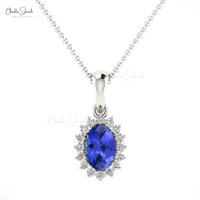 Pendentif de qualité supérieure en Tanzanite taille ronde 6x4mm et halo de diamants, en or massif 14 carats, double pierre de naissance, cadeau idéal pour la fête de Pâques
